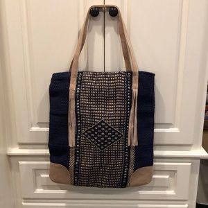 NWOT! World Market’s Navy Canvas & natural Jute hand/ tote style bag